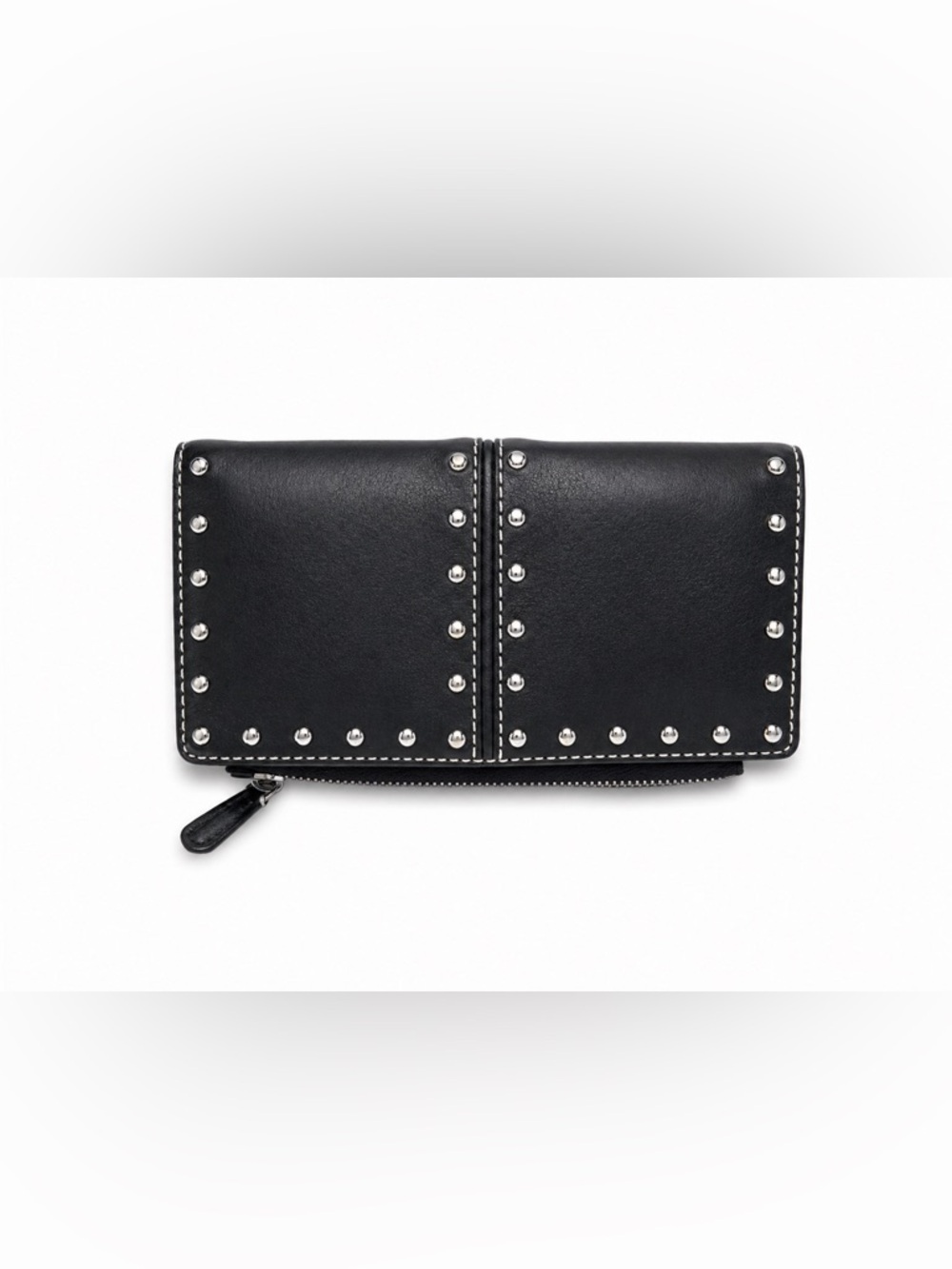 Michael Kors Dark Navy Leather Zip Around Wallet with Silver Studs (like new)